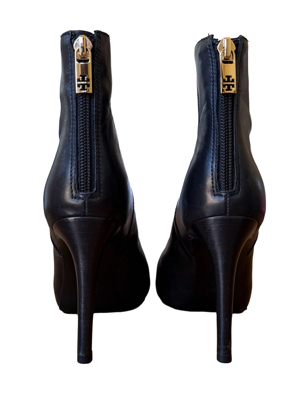Tory Burch Pacey Black Leather Patent Cap Toe Stiletto Boots Size 8 - Picture 8 of 14